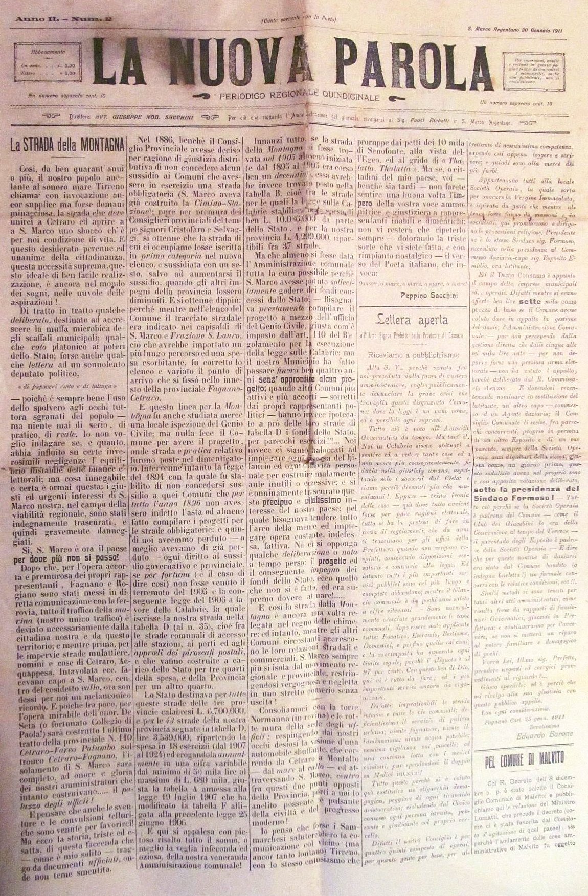 San Marco Argentano Giornale del 1911