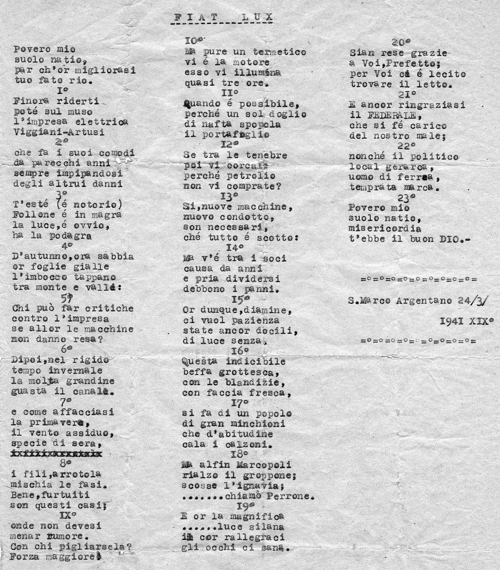 POESIA SATIRICA - FIAT LUX - 1941